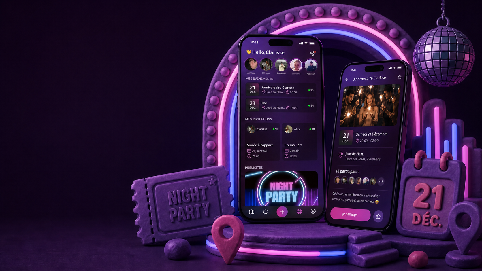 Mise en scène de l’application NightParty