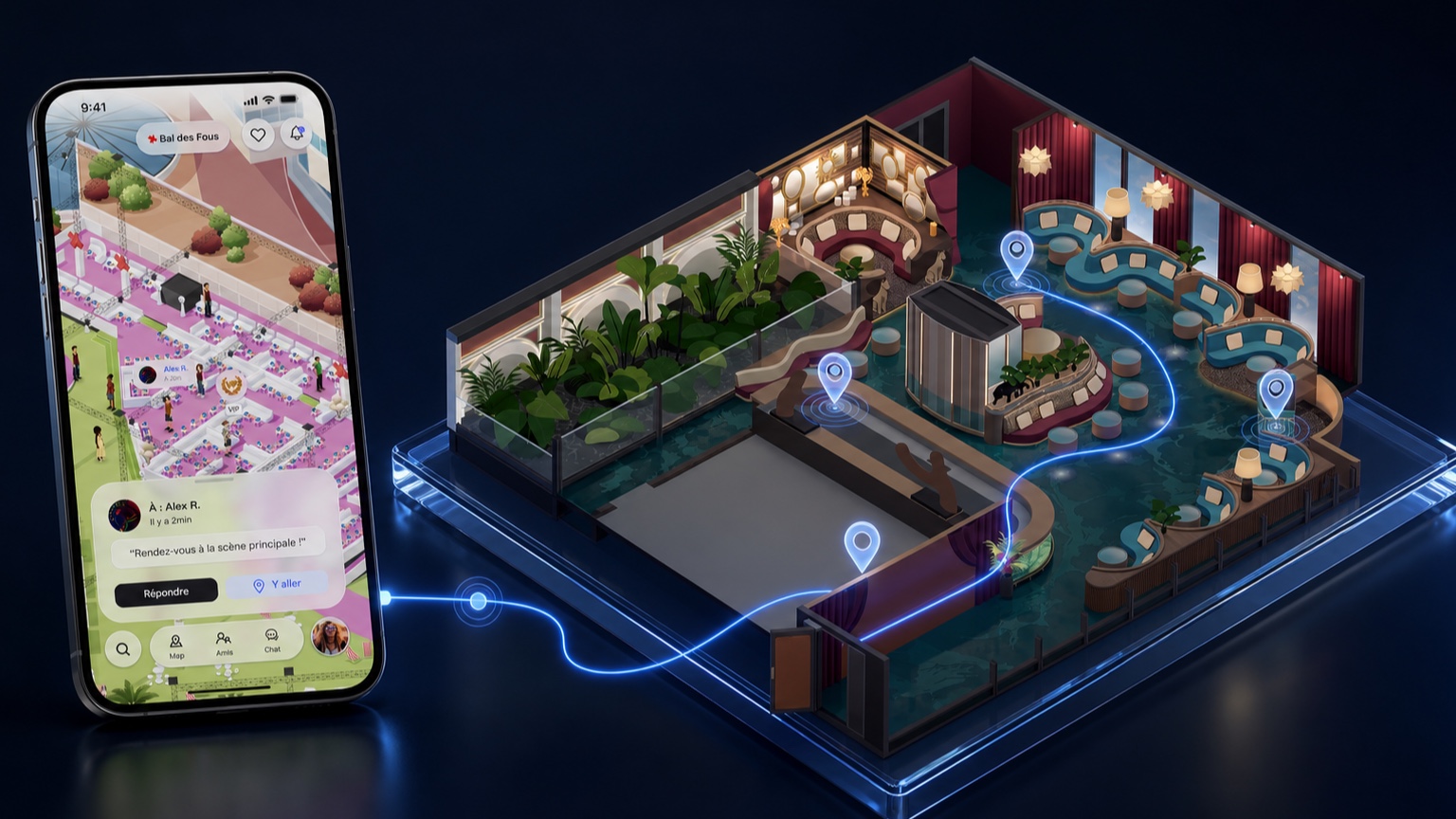 Mockup mobile et cartographie immersive du lieu dans Oneera