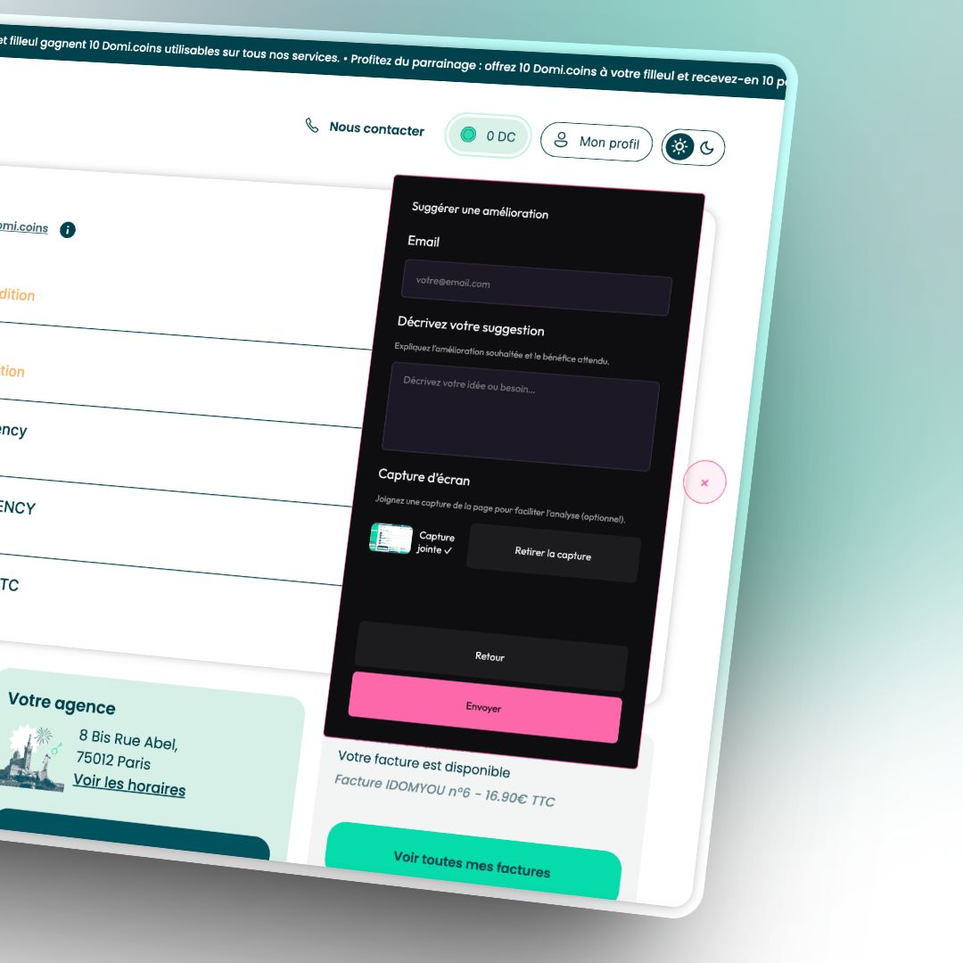 Retour client et interface IDomYou autour d'un produit métier accompagné par minuit.agency